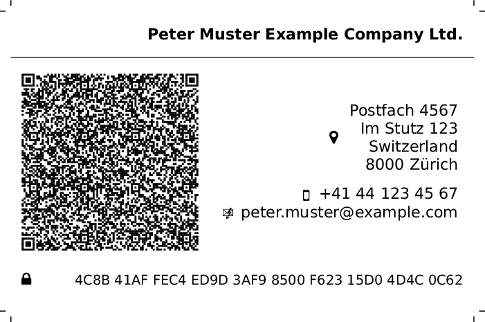 Example: Businesscard of Peter Muster from Zürich